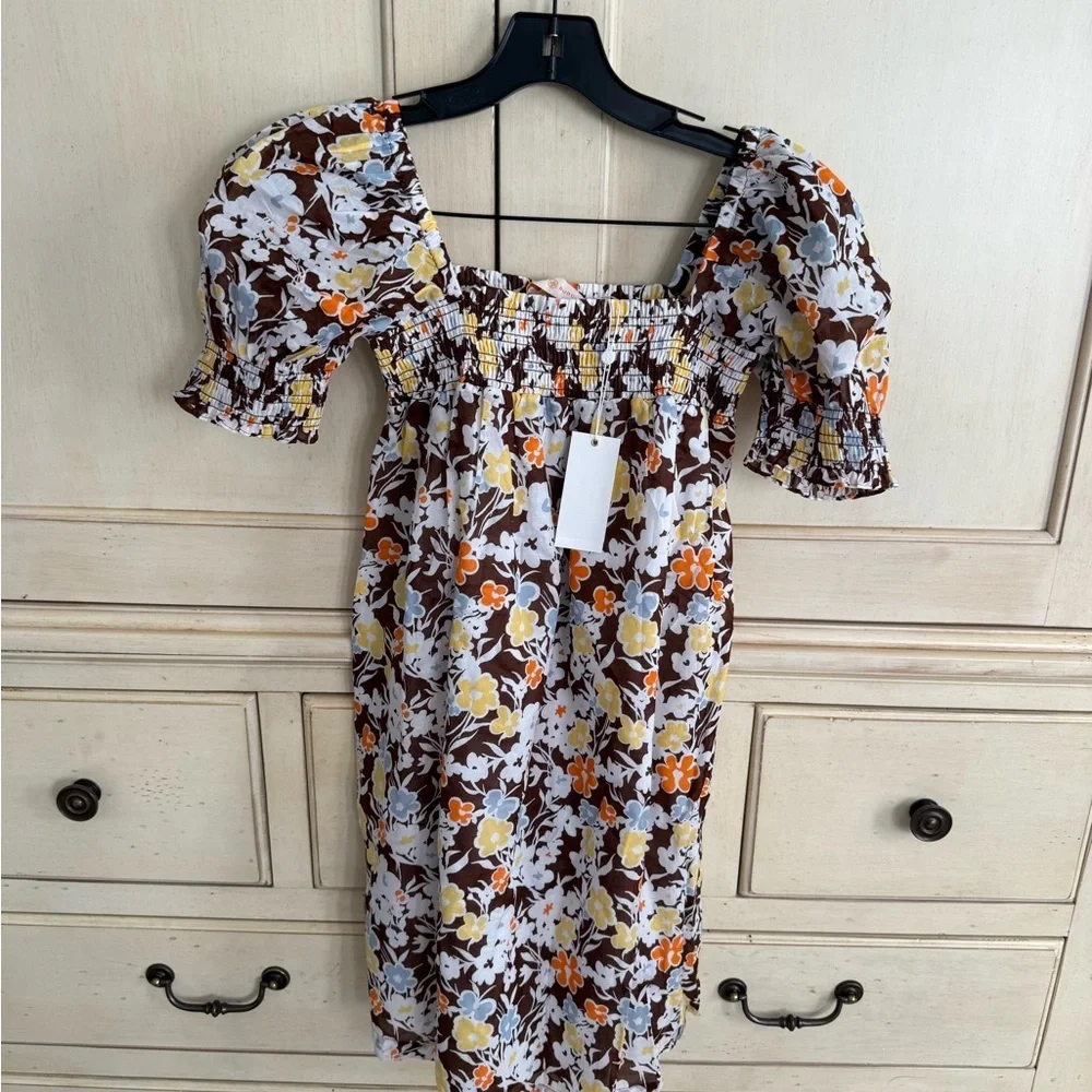 Tory Burch Floral Mini Dress in Brown and Orange